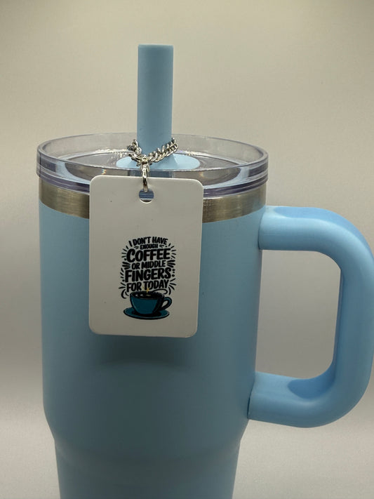 Rectangle charm for tumbler or bag - Coffee & middle fingers