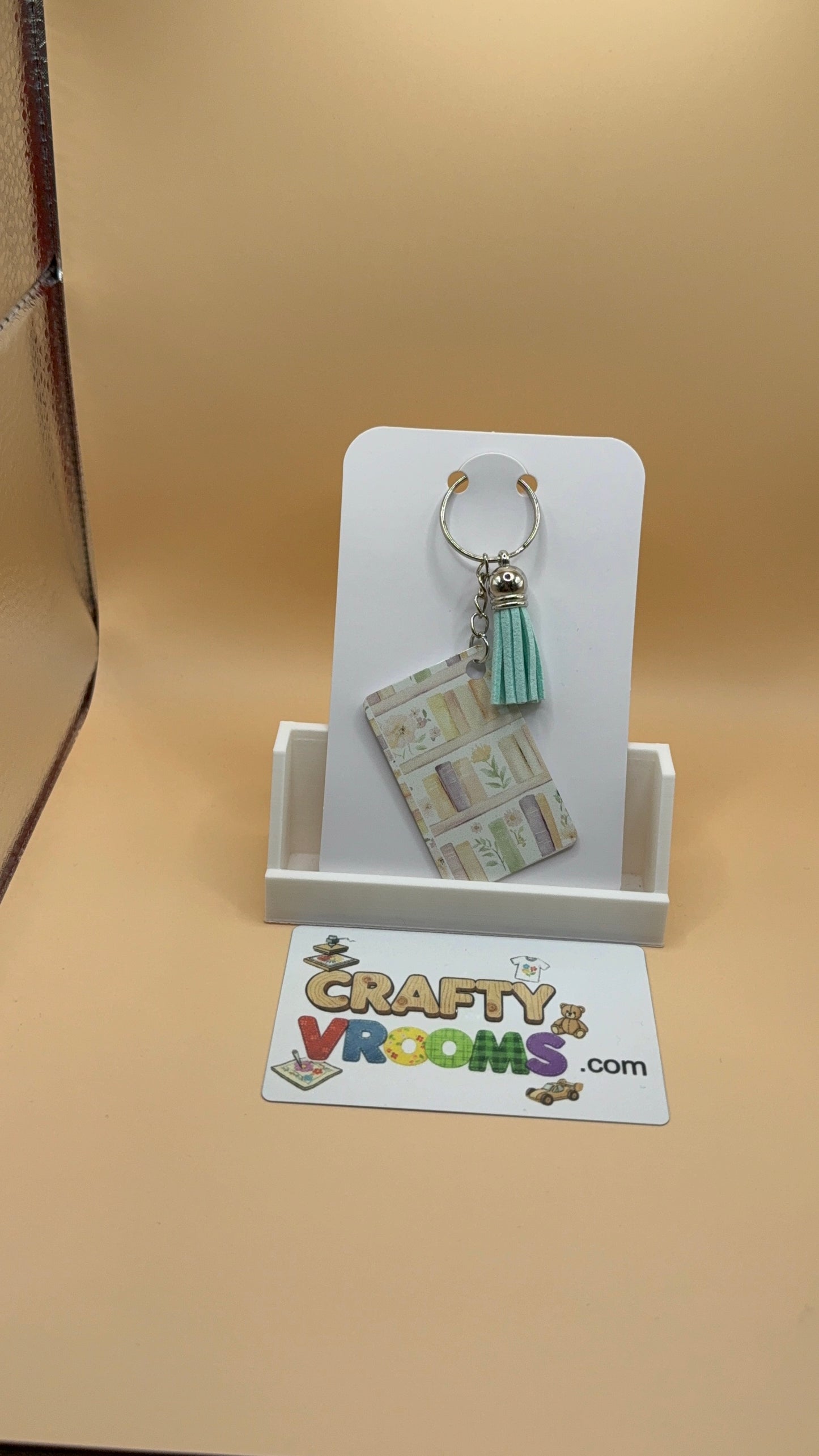 Rectangle keychain w/tassel - Floral peach bouquet
