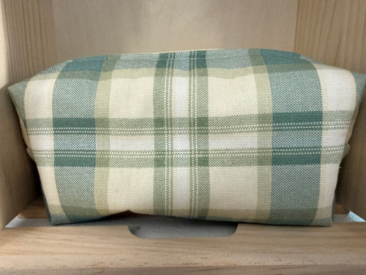 Medium sized travel cosmetic bag - green & ivory plaid