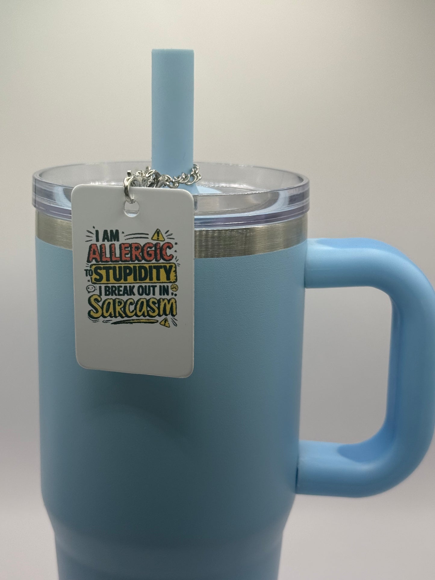 Rectangle charm for tumbler or bag - Allergic to stupidity