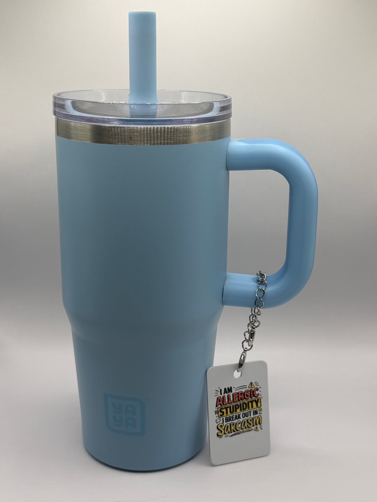 Rectangle charm for tumbler or bag - Allergic to stupidity