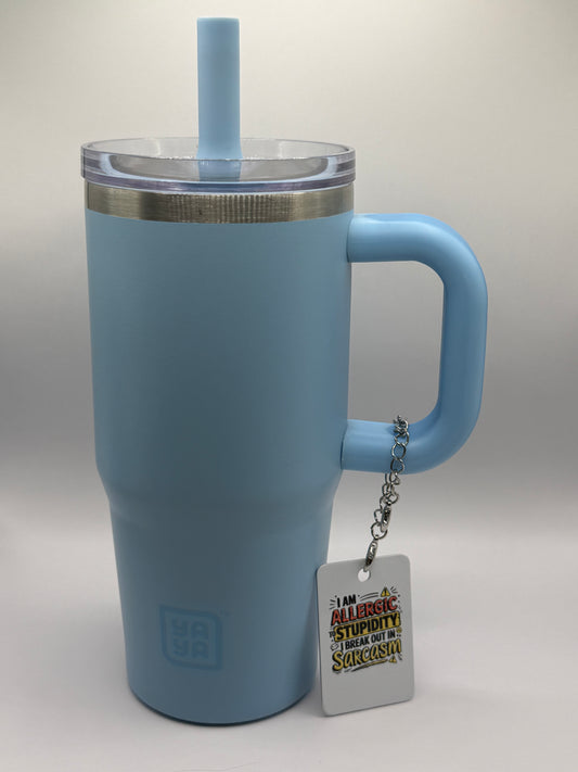 Rectangle charm for tumbler or bag - Allergic to stupidity