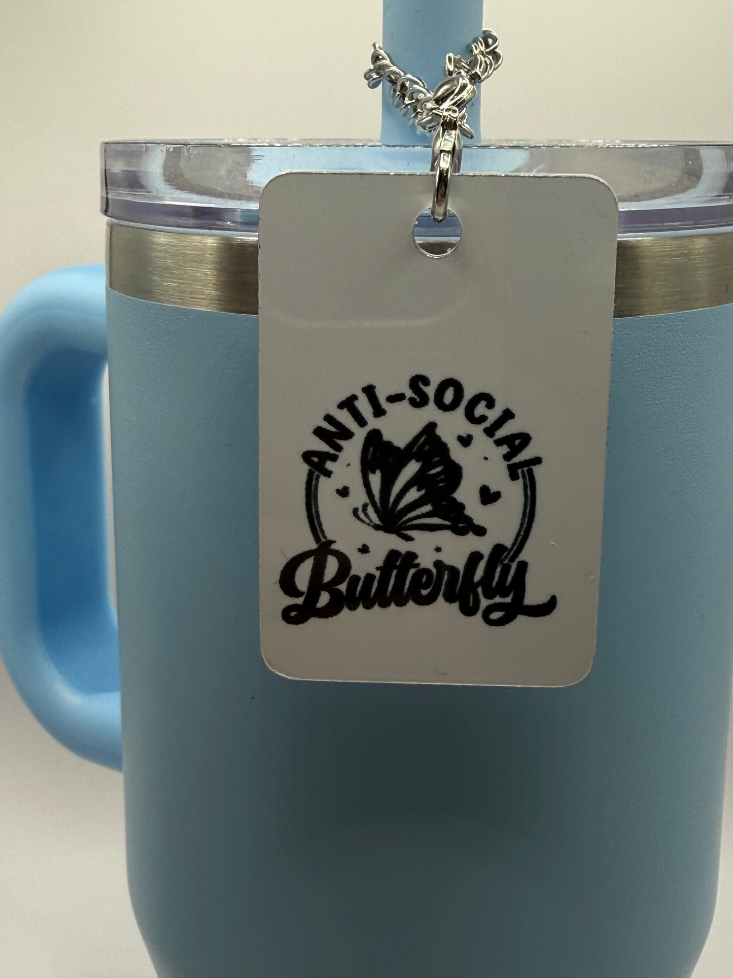 Rectangle charm for tumbler or bag - Antisocial butterfly