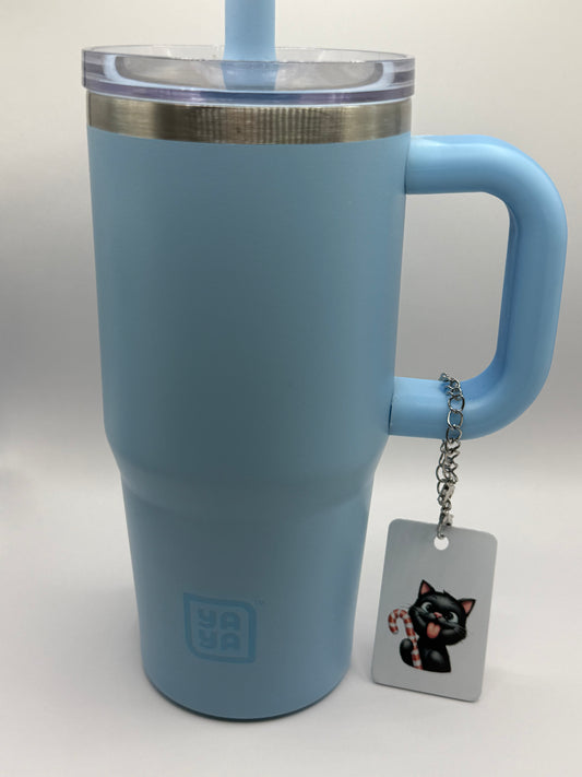 Rectangle charm for tumbler or bag - Candy cane Black cat