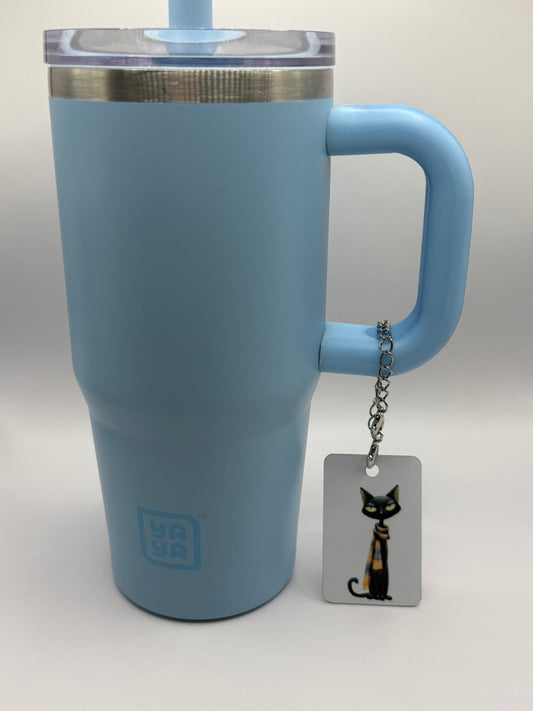 Rectangle charm for tumbler or bag - Black cat scarf