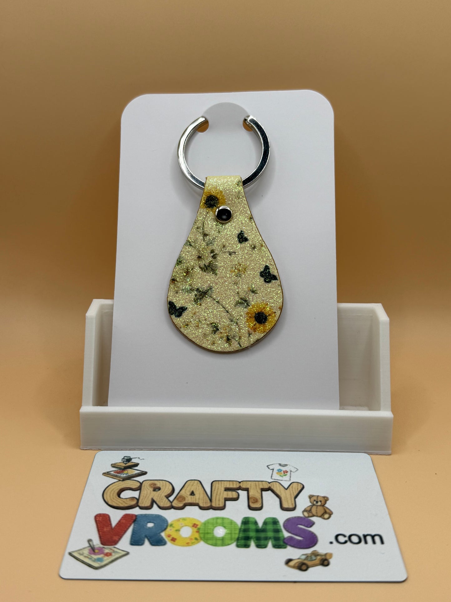 Leatherette key fob-butterfly & sunflower