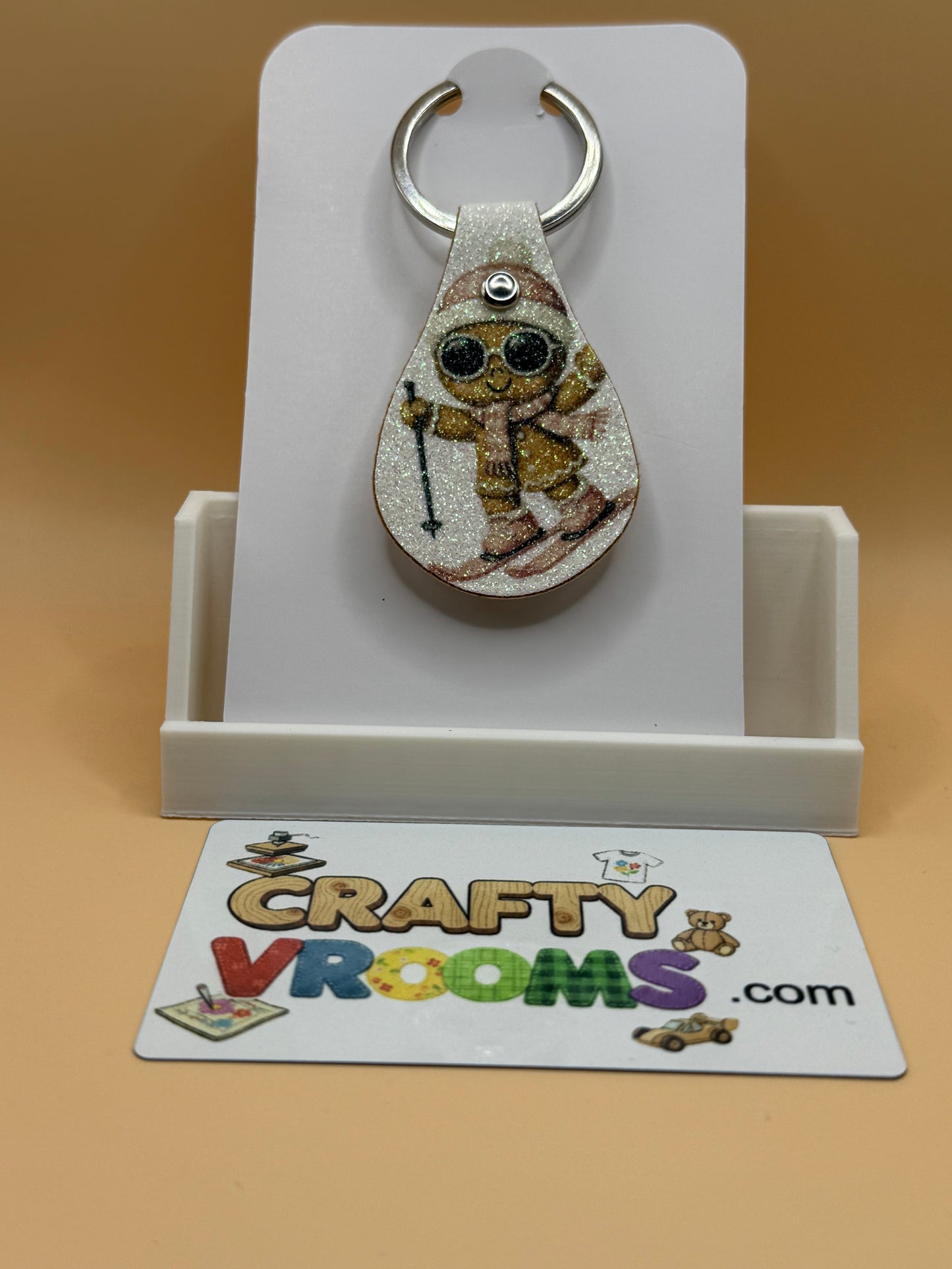 Leatherette keyholder - skiing gingerbread