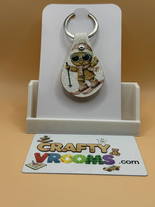 Leatherette keyholder - skiing gingerbread