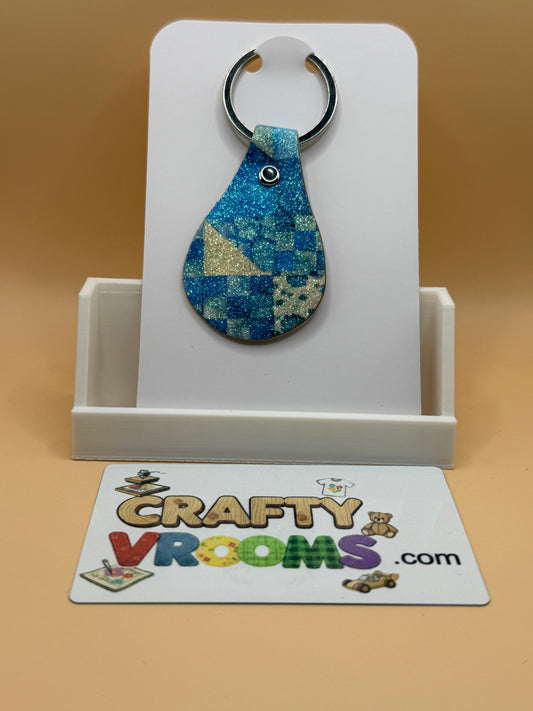 Leatherette keyholder - blue patchwork