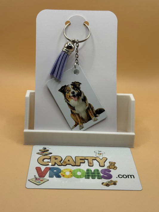 Rectangle keychain w/tassel - Australian Shepard