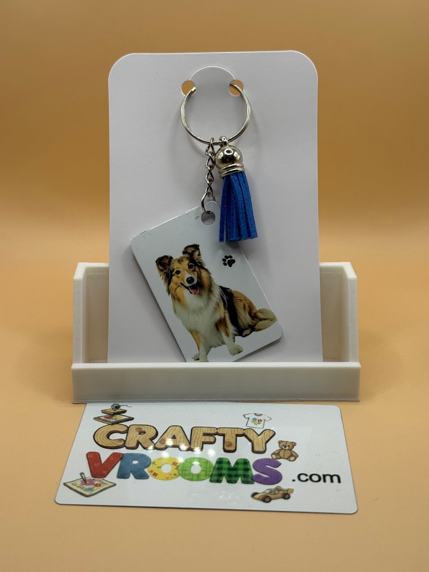Rectangle keychain w/tassel - Collie