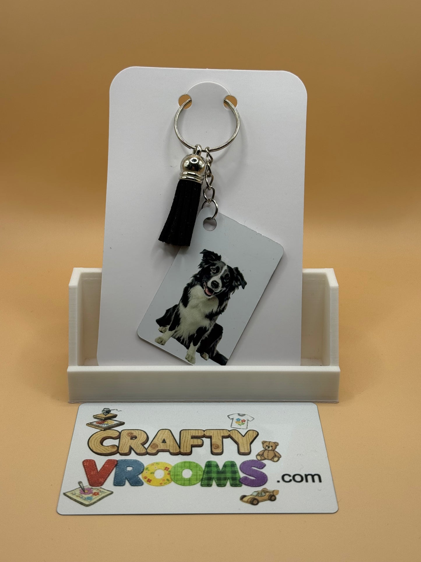 Rectangle keychain w/tassel - Border Collie