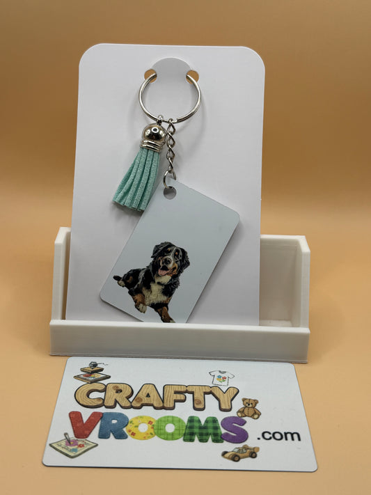 Rectangle keychain w/tassel - Bernese Mountain