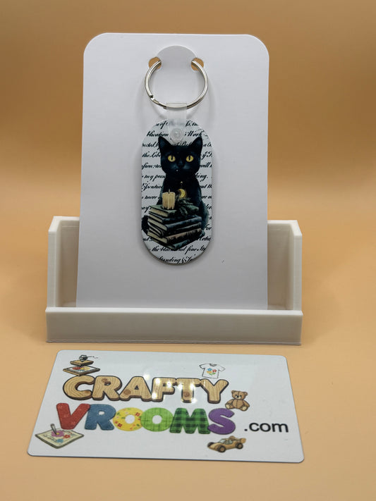Oval keychain - Dark Academia Black cat