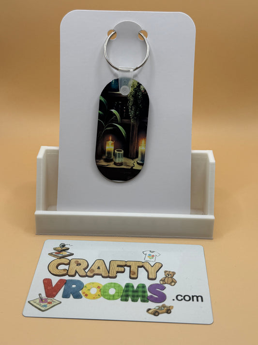 Oval keychain - Dark Academia candle lit plants