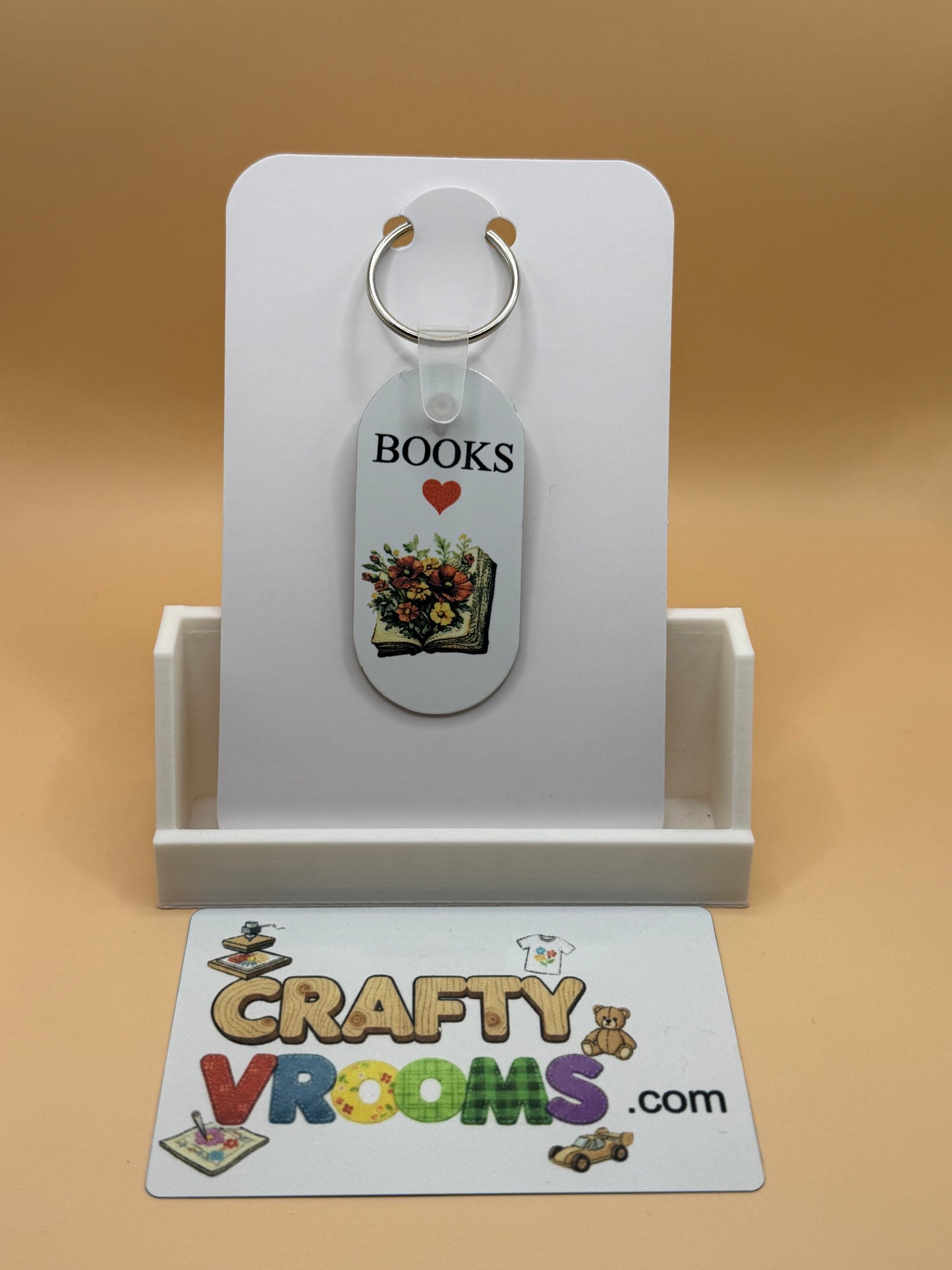 Oval keychain - Book lover orange floral