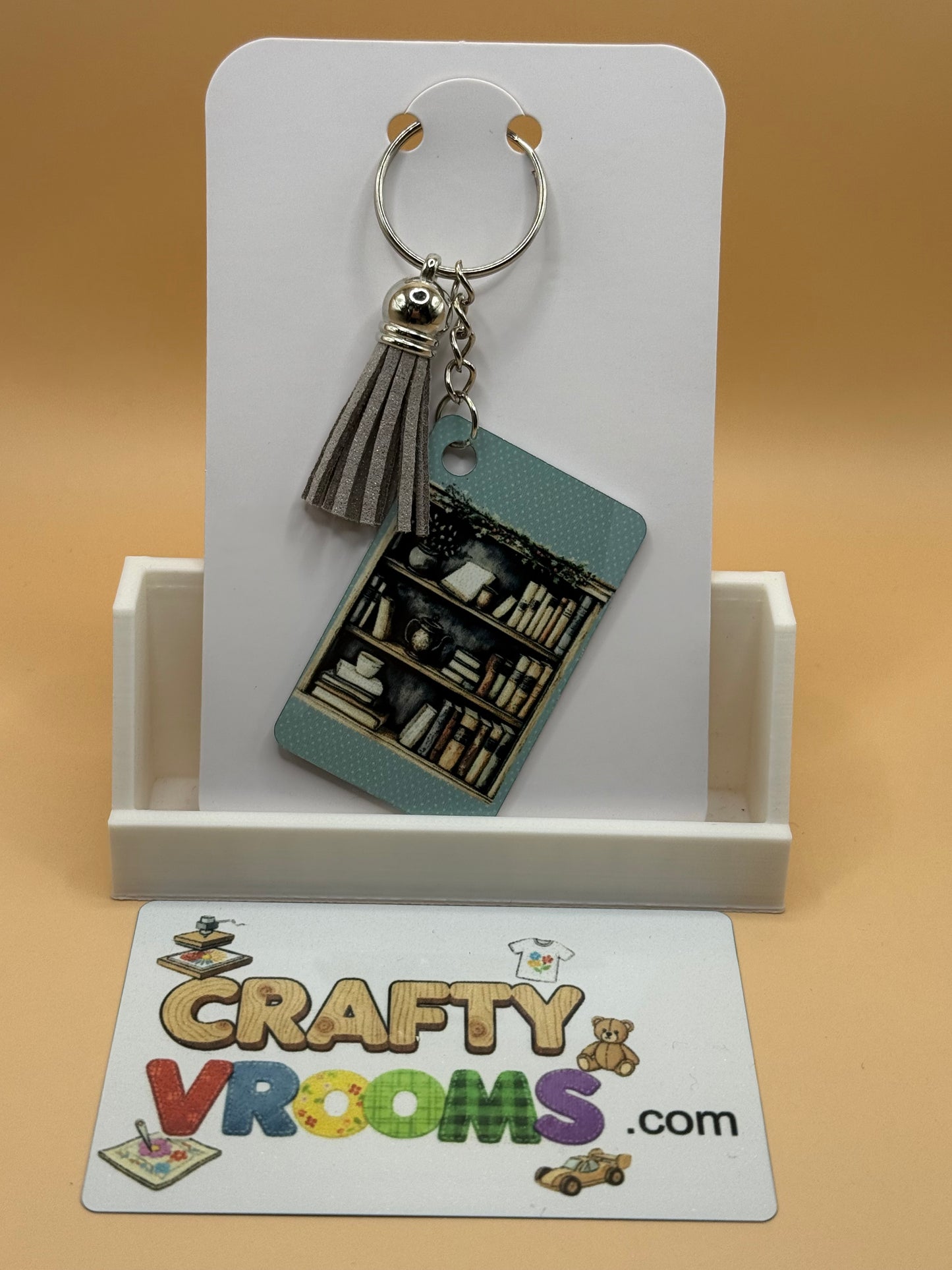 Rectangle keychain w/tassel - Academia moody bookshelf