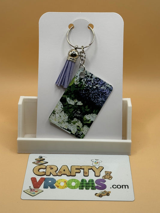Rectangle keychain w/tassel - Floral lilac bush