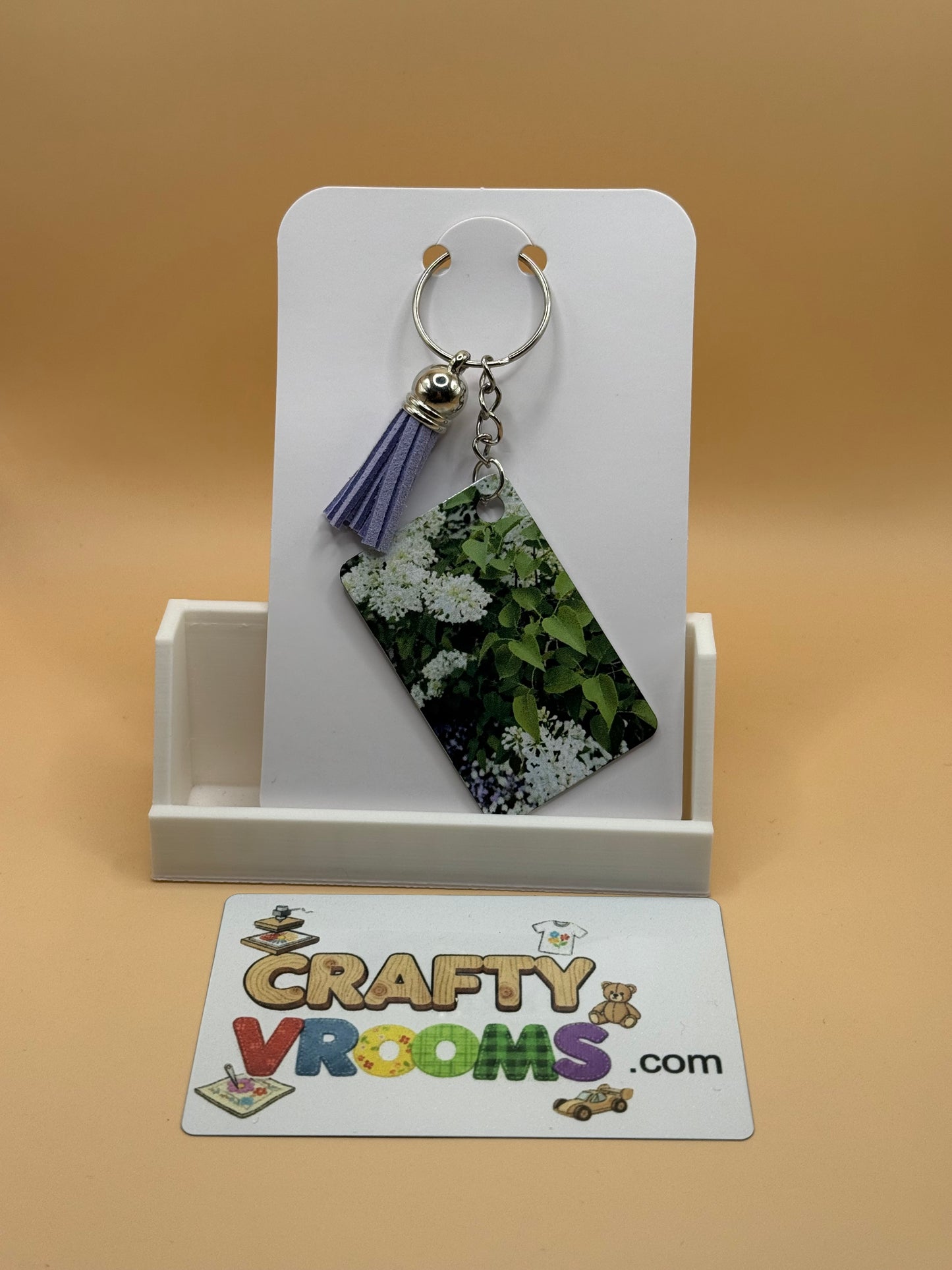 Rectangle keychain w/tassel - Floral lilac bush