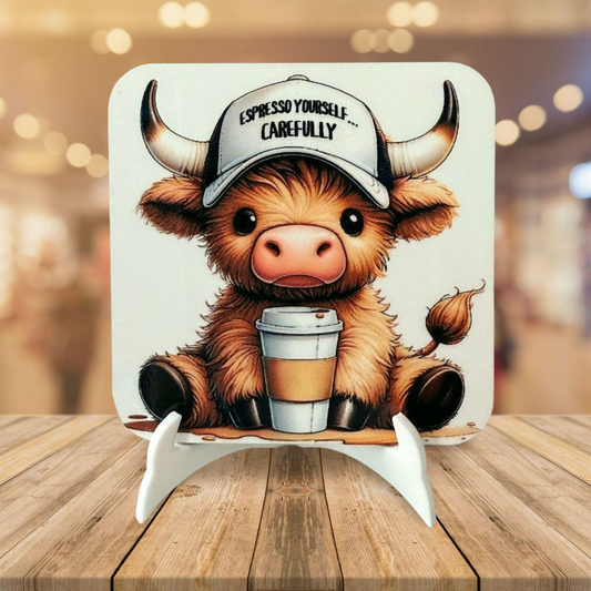Expresso highland cow magnet 3 x 3