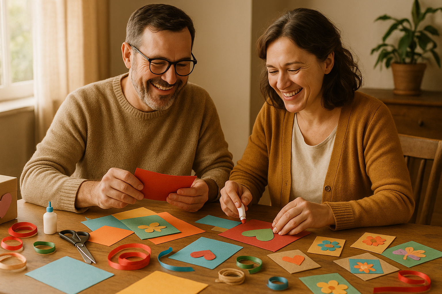 husband and wife crafting together